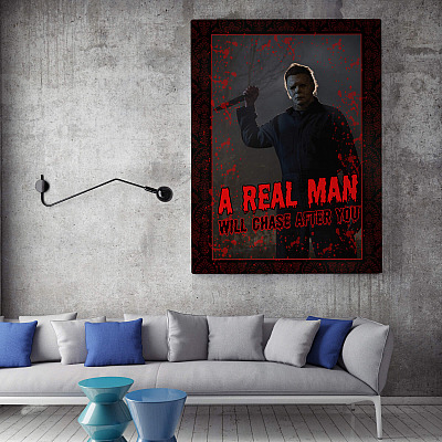 Alternative view of A Real Man Will Chase After You Halloween Michael Myers Wrapped Framed Canvas Prints - Unframed Poster