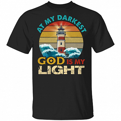 At My Darkest God Is My Light Vintage Lighthouse T-Shirt, Black, Unisex T-Shirt