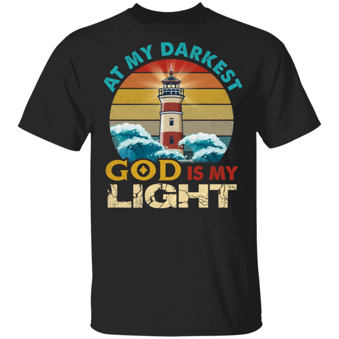 At My Darkest God Is My Light Vintage Lighthouse T-Shirt, Black, Unisex T-Shirt