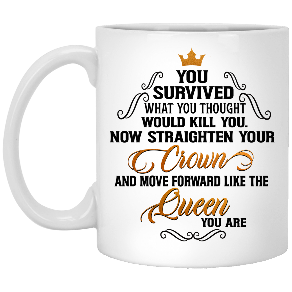 You Survived What You Thought Would Kill You Now Straighten Your Crown Coffee Mug - Color Changing Mug, White, 11 oz. White Mug You Survived What You Thought Would Kill You Now Straighten Your Crown Coffee Mug - Color Changing Mug, White, 11 oz. White Mug