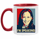 Mr Vice President I'm Speaking Accent Mug - Kamala Harris Accent Mug, White/Red, 11 oz. Accent Mug