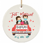 Personalized Couple Wearing Mask Just Married 2020 Wedding Covid Pandemic Christmas Circle Ornament Keepsake, White, Circle Ornament
