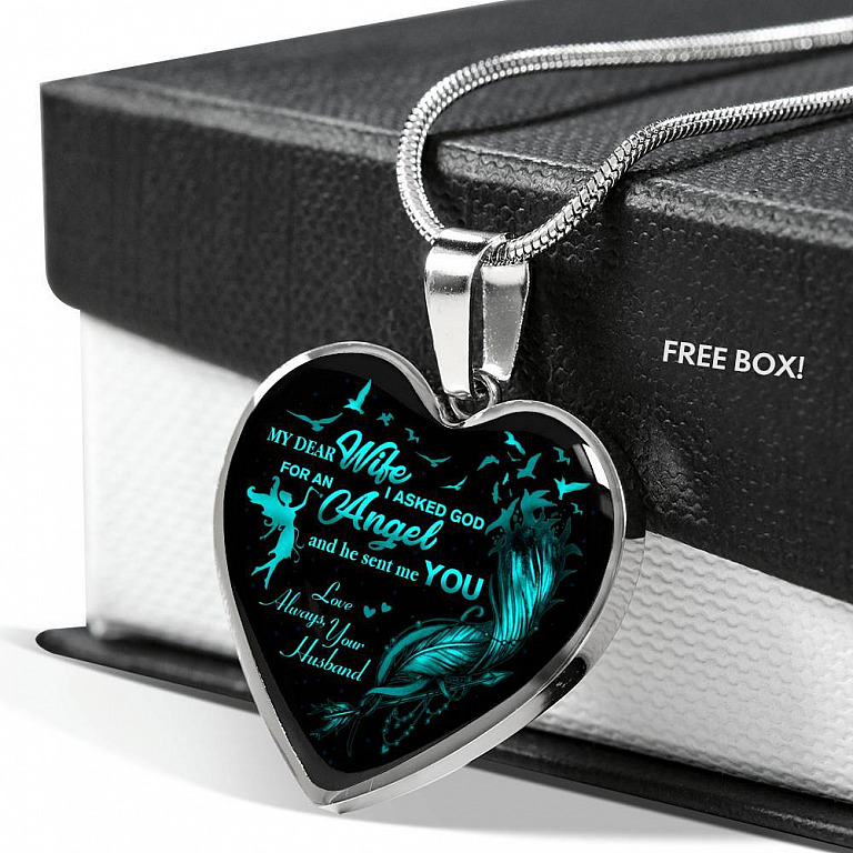 Husband To My Dear Wife Saying Gift Necklace - I Asked God For An Angel Wife Heart Pendant Necklace - Heart Luxury Necklace (Silver)