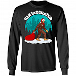 Santa Bigfoot Santasquatch Christmas Coming Hoodie Sweatshirt - Believe Bigfoot Believers Winter T-Shirt, Black, Long Sleeve
