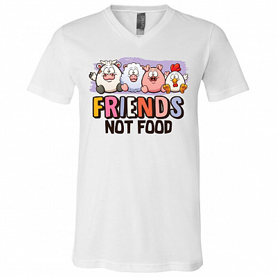 Friends Not Food Pro Vegan T-Shirt - V-Neck Tee, White, V-Neck T-Shirt