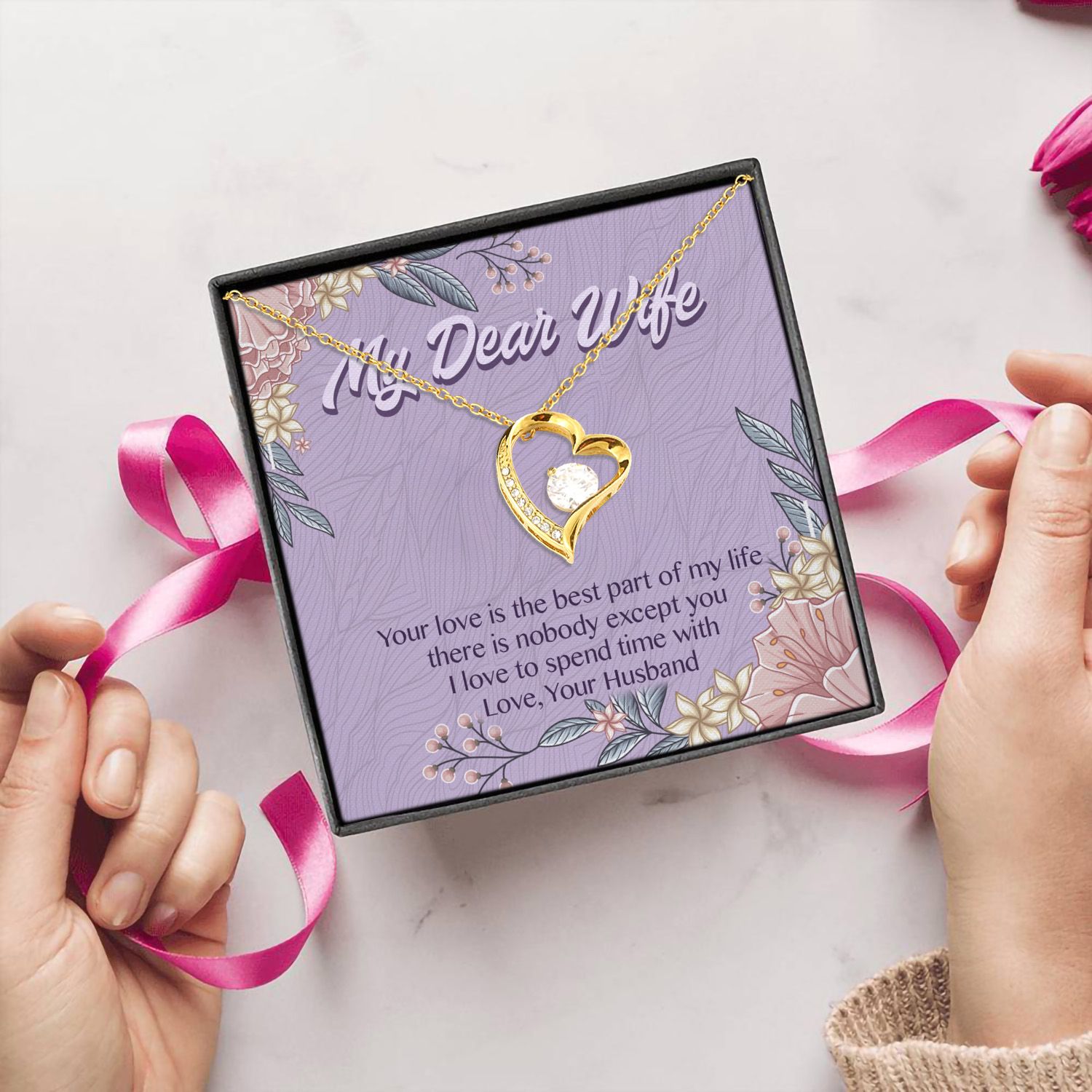 1LV.My Dear Wife-Message Card(5) Forever Love Necklace (Gold) 5