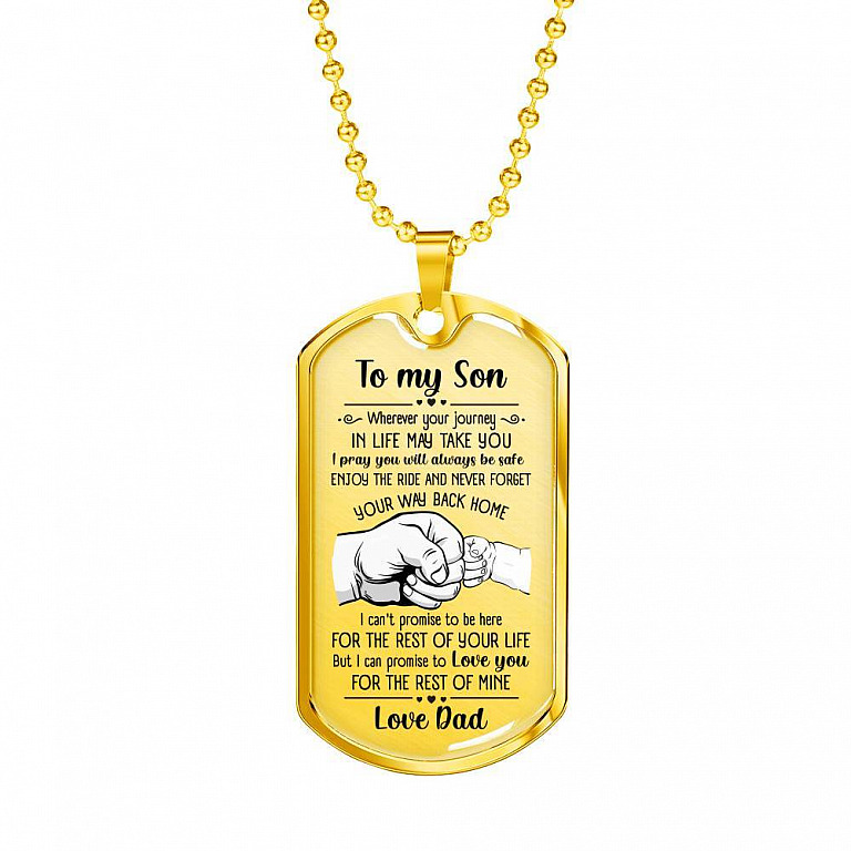 From Dad To My Son I Pray You Will Always Be Safe Dog Tag Pendant Necklace - Inspirational Gifts - Dog Tag (Gold Plated)