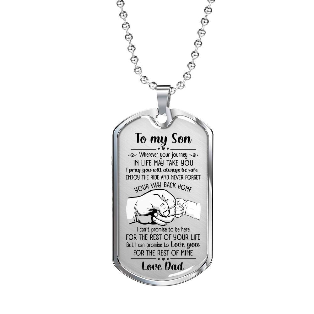 From Dad To My Son I Pray You Will Always Be Safe Dog Tag Pendant Necklace - Inspirational Gifts - Dog Tag (Silver)