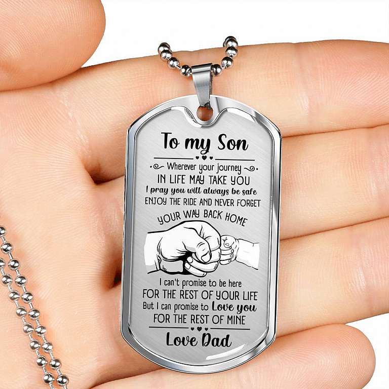 From Dad To My Son I Pray You Will Always Be Safe Dog Tag Pendant Necklace - Inspirational Gifts - Dog Tag (Silver)