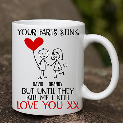 Alternative view of Personalized Your Farts Stink but Until They Kill Me I Still Love to Girlfriend Coffee Mug - Water Bottle