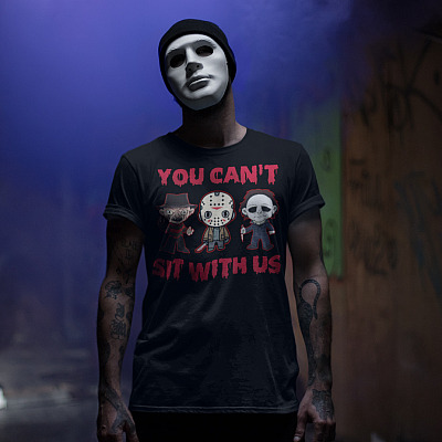 Alternative view of You Can't Sit With Us Horror Movies Halloween Funny T-Shirt-V-Neck - Michael Myers Jason Vorhees Freddy Shirt