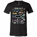 Love Shark Faces Cute Funny T-Shirt - V-Neck Shirt - Shark Lovers Gifts, Black, V-Neck T-Shirt