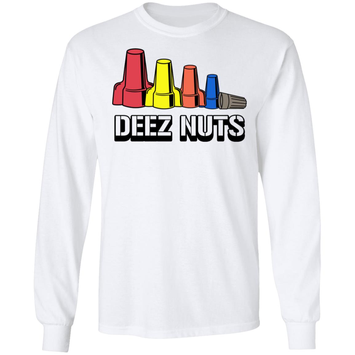Deez Nuts Electrician Hoodie - Sweatshirt - Long Sleeve Shirt - Funny Engineer Science Lover Gifts, White, Long Sleeve