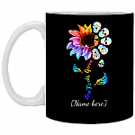 Personalized Zero Fuck Given Sunflower Skull Mandala Ceramic Coffee Mug - Beer Stein - Water Bottle, Black, 11 oz. White Mug