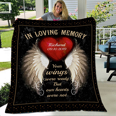 Alternative view of Personalized In Loving Memory Your Wings Were Ready But Our Hearts Were Not Fleece Blanket - Premium Sherpa Blanket