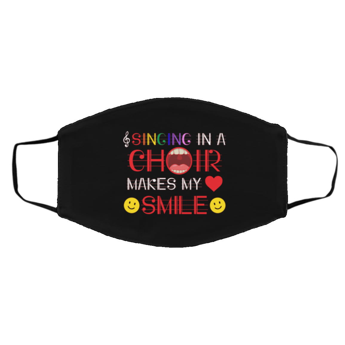 Singing In A Choir Makes My Heart Smile Washable Reusable Custom Printed Cloth Face Mask Cover, Black, Cloth Face Cover – Medium/Large