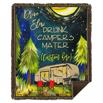 Drunk Campers Personalized Blanket, White, Woven Blanket - 50x60