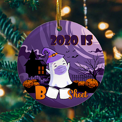 Alternative view of 2020 Is Boo Sheet Cute Ghost Funny Halloween Circle Ornament Keepsake - Halloween Gift