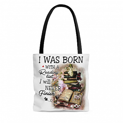 I Was Born With A Reading List I Will Never Finish Cute Bookworm All Over Print Tote Bag - Shoulder Bag