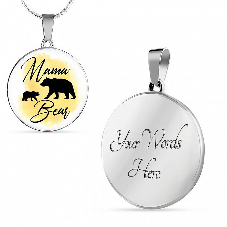 Gifts For Mom Mama Bear Circle Pendant Women Necklace - Circle Luxury Necklace (Silver)