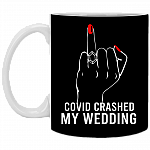 Covi-19 Crashed My Wedding Ring Finger Ceramic Coffee Mug - Beer Stein - Water Bottle - Color Changing Mug, Black, 11 oz. White Mug