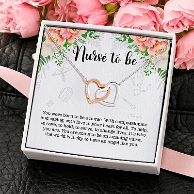 Nurse Graduation You Were Born to Be a Nurse with Compassionate and Caring Love Interlocking Hearts Necklace