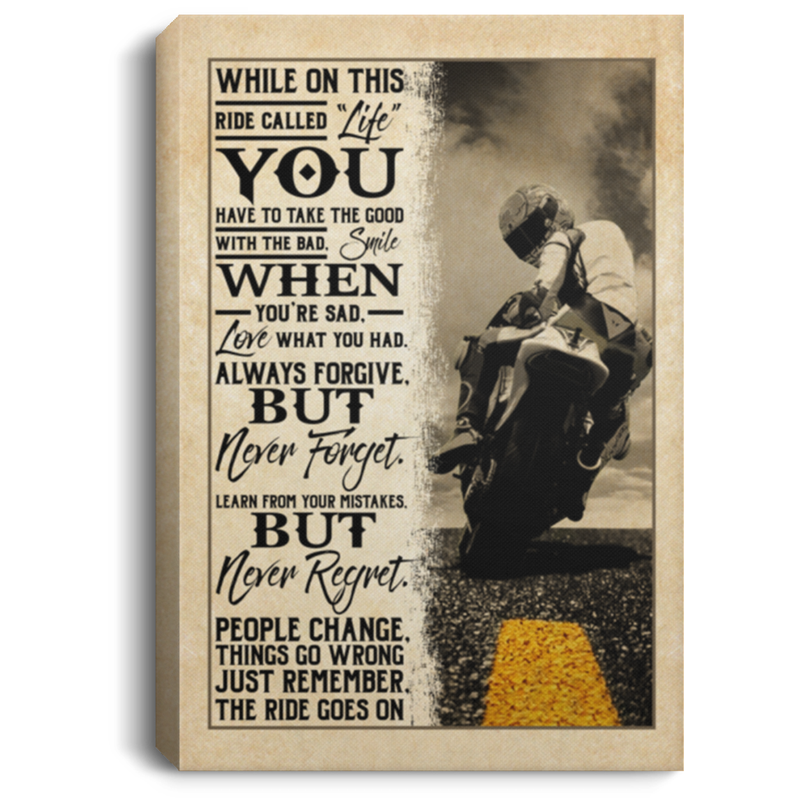 While On This Ride Called Life Framed Canvas - Unframed Poster - Biker Wall Art Decor, White, 0.75'' Framed Canvas While On This Ride Called Life Framed Canvas - Unframed Poster - Biker Wall Art Decor, White, 0.75'' Framed Canvas