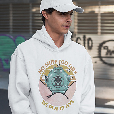 Alternative view of No Muff Too Tuff We Dive At Five Dive Helmet Hoodie - Sweatshirt - Funny Scuba Diver Long Sleeve T-Shirt