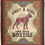 Just A Girl Who Loves Boxers Boho Fleece Blanket - Boxer Lover Premium Mink Sherpa Blanket - Woven Blanket, White, Cozy Plush Fleece Blanket - 50x60