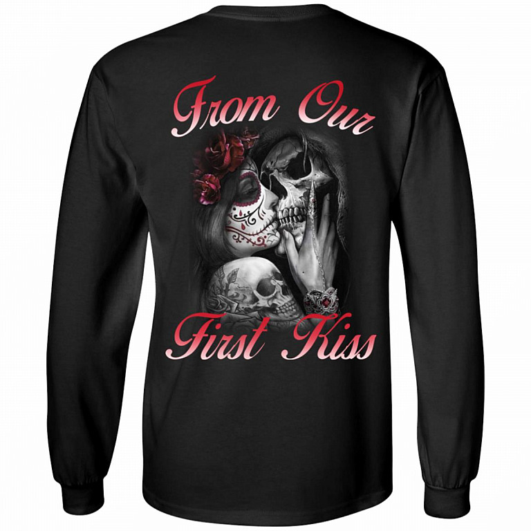From Our First Kiss Till Our Last Breath Matching Couple Skull Print On Back Hoodie - Sweatshirt- Long Sleeve, Black, Long Sleeve