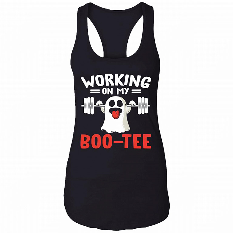 Halloween Working On My Boo-Tee Cotton Tank Top Tee - Ladies Racerback Tank, Black, Ladies Racerback Tank