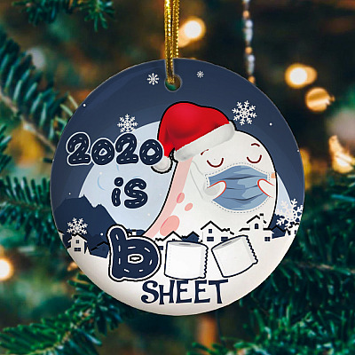 Alternative view of 2020 Is Boo Sheet Funny Christmas Holiday Circle Ornament Keepsake - Cute Ghost Christmas Gift