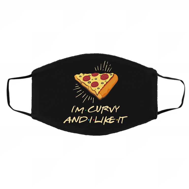 I'm Curvy And I Like It Funny Pizza Washable Reusable Custom Printed Cloth Face Mask Cover, Black, Cloth Face Cover – Medium/Large