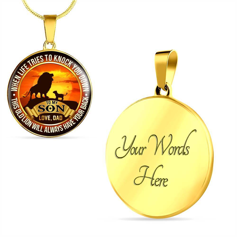 From Dad To My Son Lion Quote Necklace - This Old Lion Have Your Back Saying Lion Son Circle Pendant Necklace - Circle Luxury Necklace (Gold Plated) From Dad To My Son Lion Quote Necklace - This Old Lion Have Your Back Saying Lion Son Circle Pendant Necklace - Circle Luxury Necklace (Gold Plated)