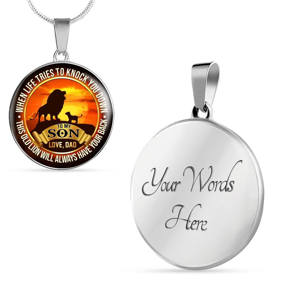 From Dad To My Son Lion Quote Necklace - This Old Lion Have Your Back Saying Lion Son Circle Pendant Necklace - Circle Luxury Necklace (Silver) From Dad To My Son Lion Quote Necklace - This Old Lion Have Your Back Saying Lion Son Circle Pendant Necklace - Circle Luxury Necklace (Silver)