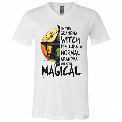 I'm The Grandma Witch It's Like A Normal Grandma But More Magical T-Shirt - V-Neck - Grandma Halloween Gifts, White, V-Neck T-Shirt