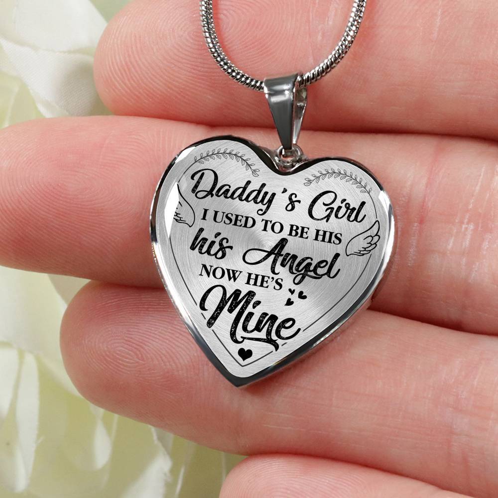 Daddy's Girl I Used to Be His Angel Now He Is Mine Heart Pendant Necklace - Heart Luxury Necklace (Silver)