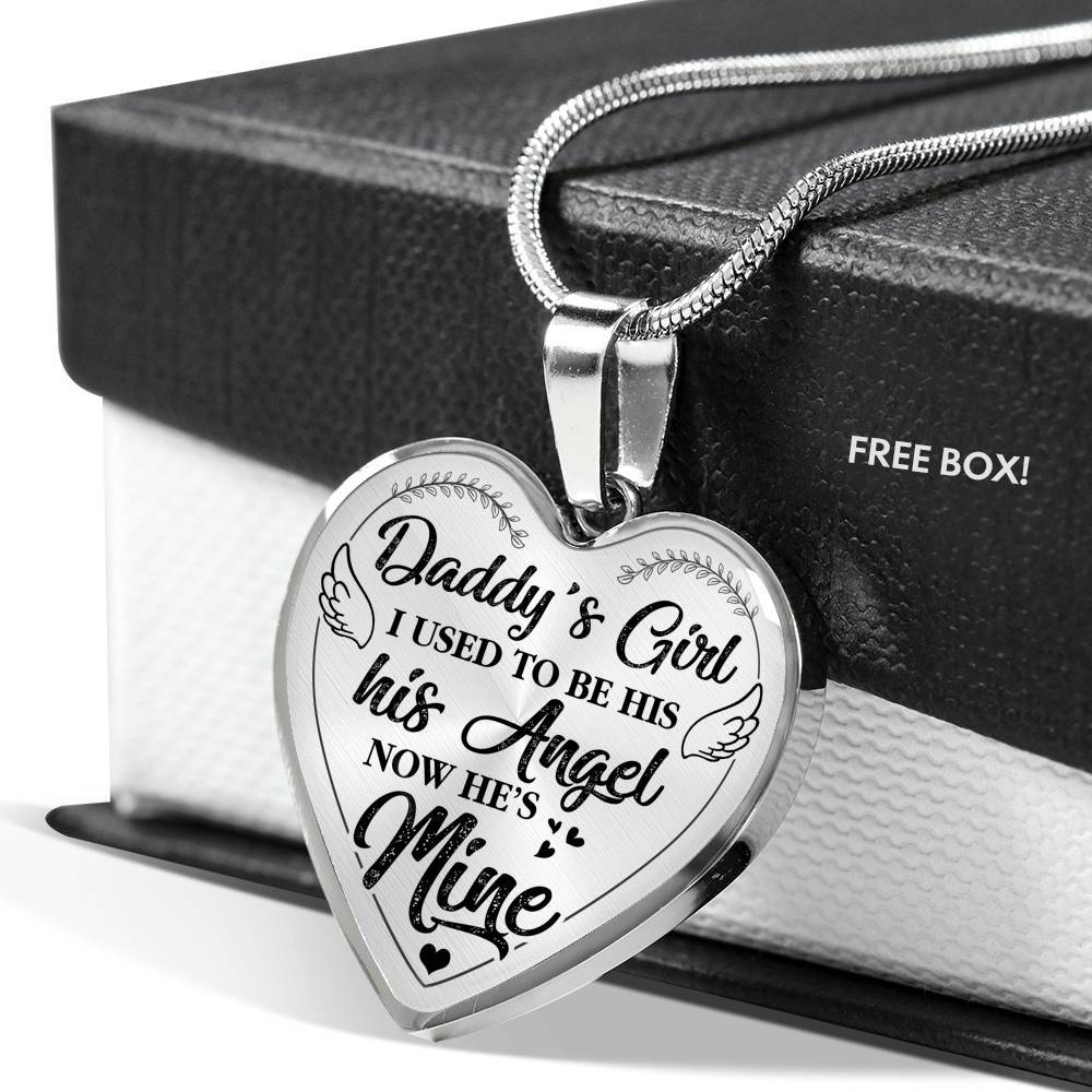 Daddy's Girl I Used to Be His Angel Now He Is Mine Heart Pendant Necklace - Heart Luxury Necklace (Silver)