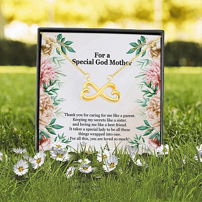 For a Special Godmother Thank You for Caring for Me Like a Parent Keeping My Secrets Like a Sister Infinity Heart Pendant Necklace