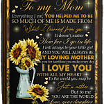 Sunflower To My Mom Everything I Am I Love You With All My Heart Fleece Blanket - Premium Sherpa Blanket, White, Cozy Plush Fleece Blanket - 50x60
