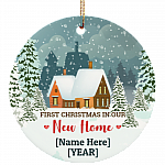 Personalized First Christmas In Our New Home New Couple Married Mr & Ms Holiday Decoration Circle Ornament, White, subornc-circle-ornament