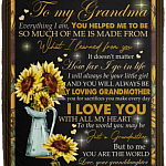 Sunflower To My Grandma Everything I Am I Love You With All My Heart Fleece Blanket - Premium Sherpa Blanket, White, Cozy Plush Fleece Blanket - 50x60