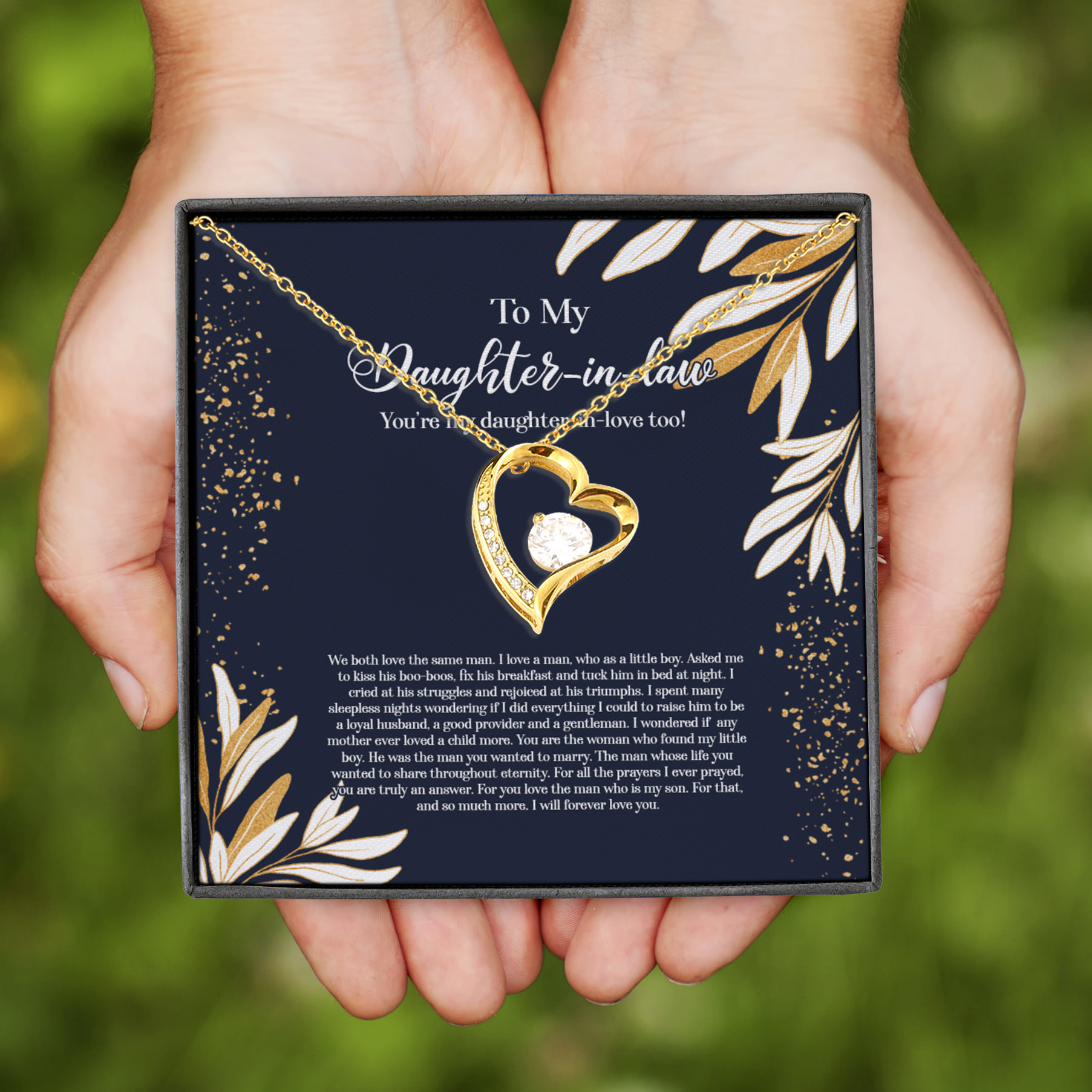 8VT. To My Daughter In Law Message Card Forever Love Necklace (Gold)