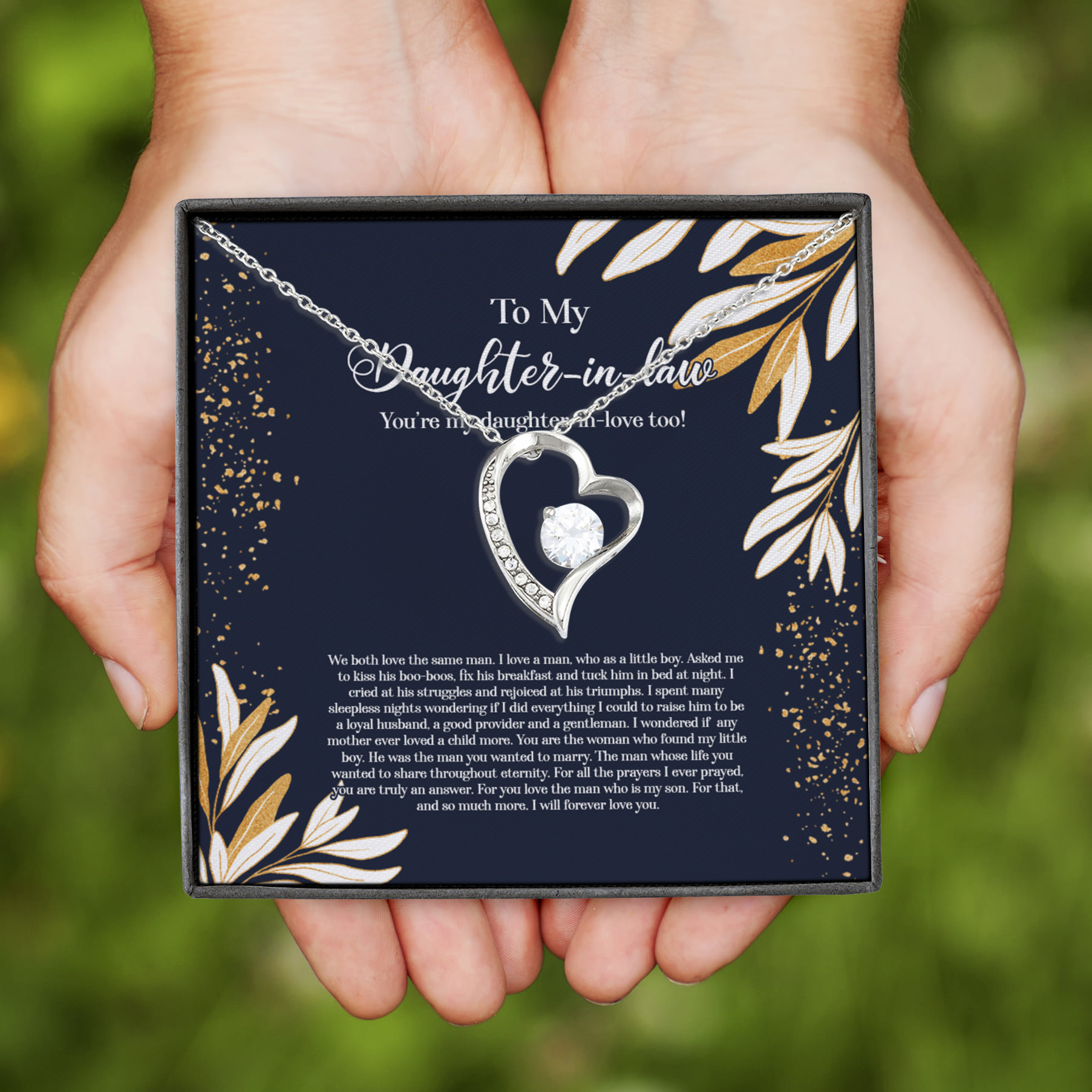 8VT. To My Daughter In Law Message Card Forever Love Necklace (Silver)