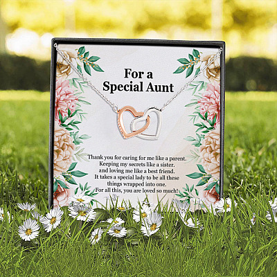 For a Special Aunt Thank You for Caring for Me Like a Parent Keeping My Secrets Like a Sister Interlocking Hearts Pendant Necklace