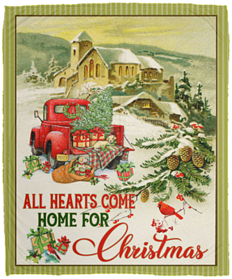 Red Trucks All Hearts Come Home For Christmas Fleece Blanket - Premium Mink Blanket - Woven Blanket, White, Cozy Plush Fleece Blanket - 50x60
