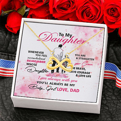From Dad To My Daughter Whenever You Feel Overwhelmed Pink Infinity Heart Pendant Necklace