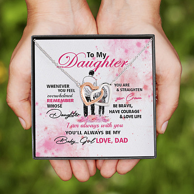 Alternative view of From Dad To My Daughter Whenever You Feel Overwhelmed Pink Joined Interlocking Hearts Pendant Necklace