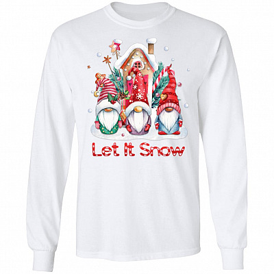 Let It Snow Cute Gnome Christmas Hoodie - Sweatshirt - Long Sleeve, White, Long Sleeve