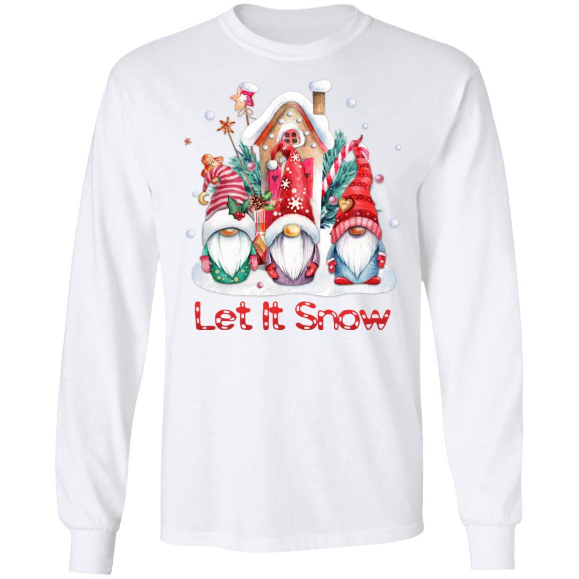 Let It Snow Cute Gnome Christmas Hoodie - Sweatshirt - Long Sleeve, White, Long Sleeve